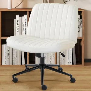 OLIXIS Criss Cross Chairs Legged Armless with Wheels Wide Seat Height Adjustable Swivel Rolling Padded PU Leather Home Office Desk Seating for Bedroom, Student, Study Room