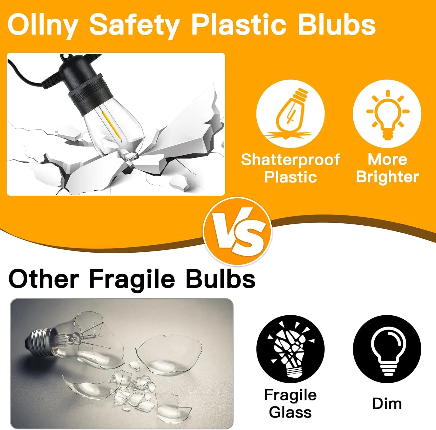 Ollny Outdoor String Lights, 100 FT Waterproof Connectable Patio Lights with 30 Shatterproof Bulbs(3 Spare), Outside Hanging Light for Balcony, Porch, Yard, Garden, Backyard