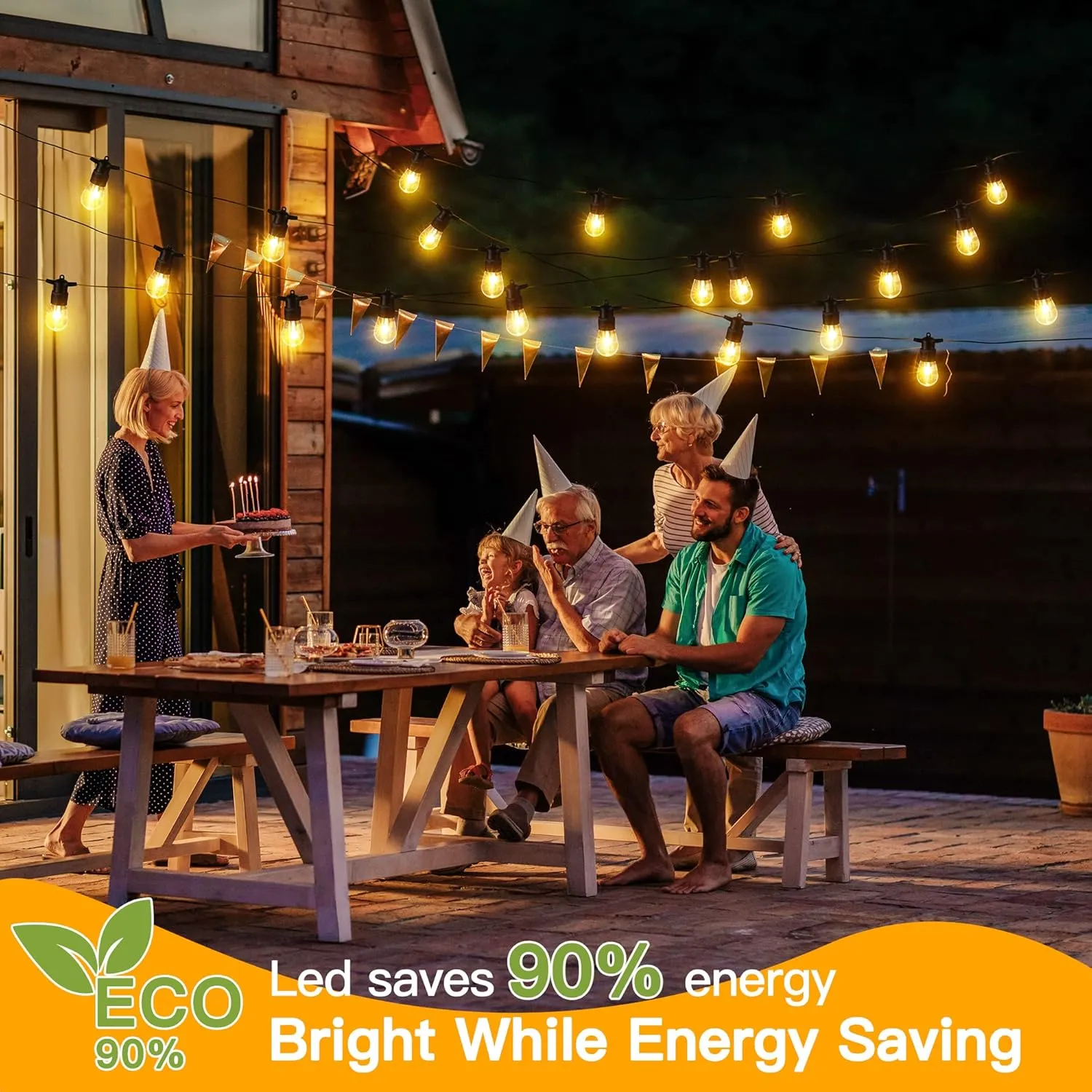 Ollny Outdoor String Lights, 100 FT Waterproof Connectable Patio Lights with 30 Shatterproof Bulbs(3 Spare), Outside Hanging Light for Balcony, Porch, Yard, Garden, Backyard