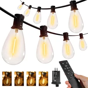 Ollny S11 100FT Outdoor String Lights with Remote, Plug in Waterproof Connectable 3 Modes Dimmable Timers Patio Lights with 48 2 LED Spare Bulbs, Dusk to Dawn Outdoor Light for Outside Bistro Yard