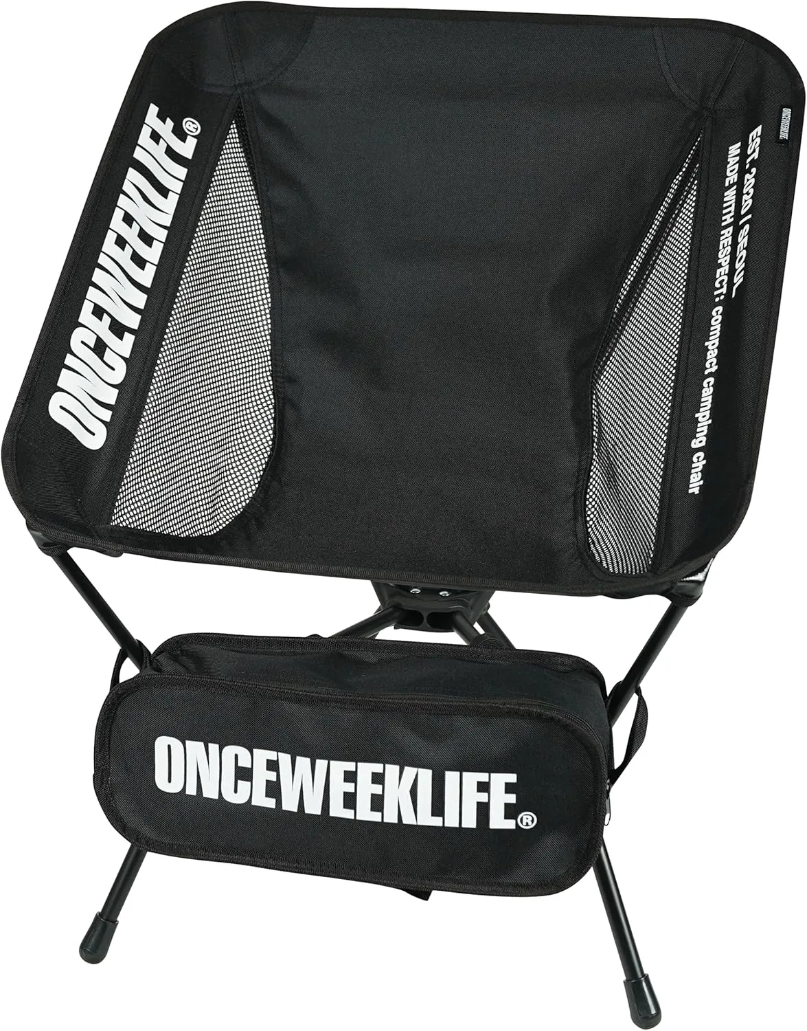 ONCEWEEKLIFE® Compact Camping Chair - Folding Chair, Foldable Lightweight Foldable Outdoor Chairs for Hiking Mountaineering Beach, and Backpacking 330 lbs Capacity (Black)