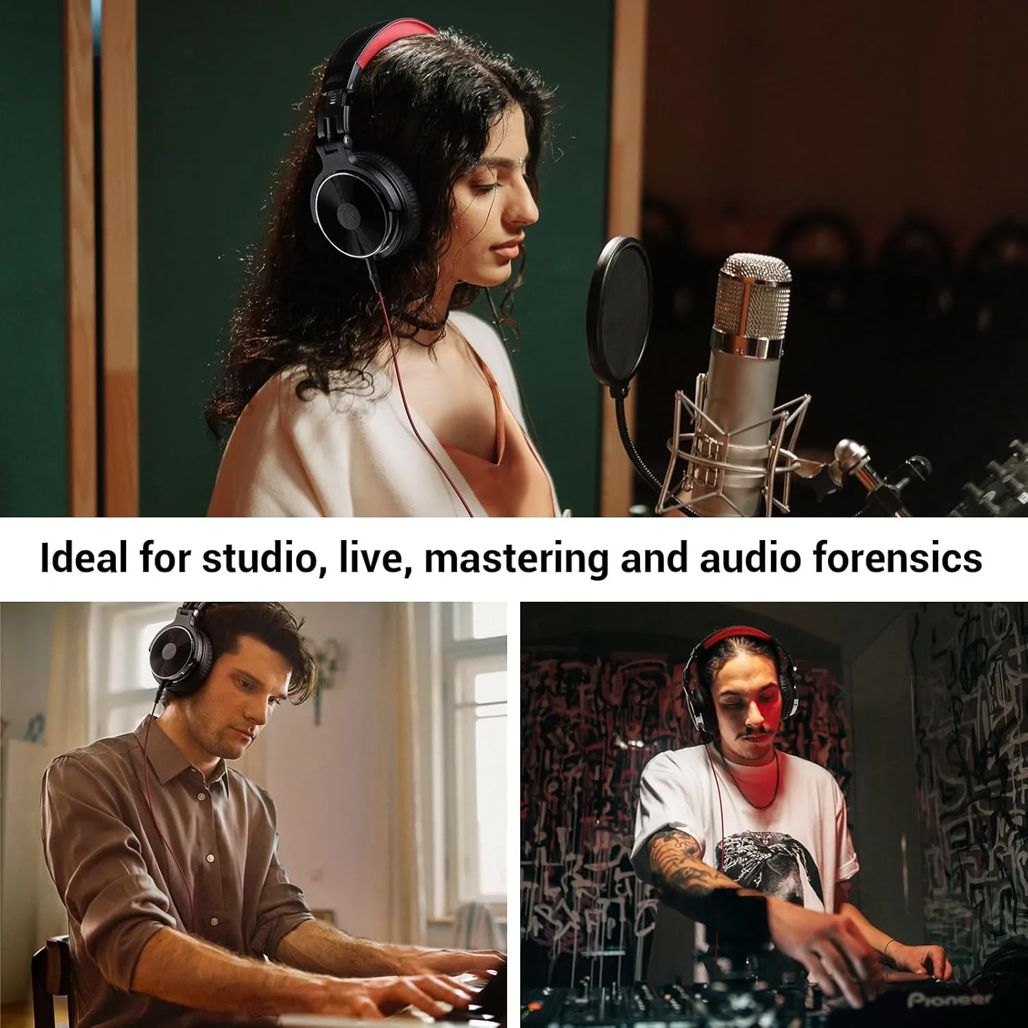 OneOdio Wired Over Ear Headphones Studio Monitor & Mixing DJ Stereo Headsets with 50mm Neodymium Drivers and 1/4 to 3.5mm Jack for AMP Computer Recording Podcast Keyboard Guitar Laptop - Red