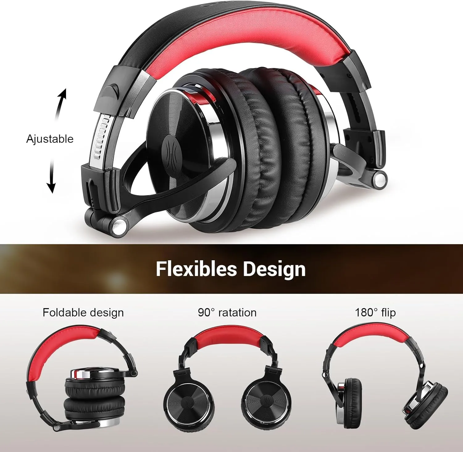OneOdio Wired Over Ear Headphones Studio Monitor & Mixing DJ Stereo Headsets with 50mm Neodymium Drivers and 1/4 to 3.5mm Jack for AMP Computer Recording Podcast Keyboard Guitar Laptop - Red