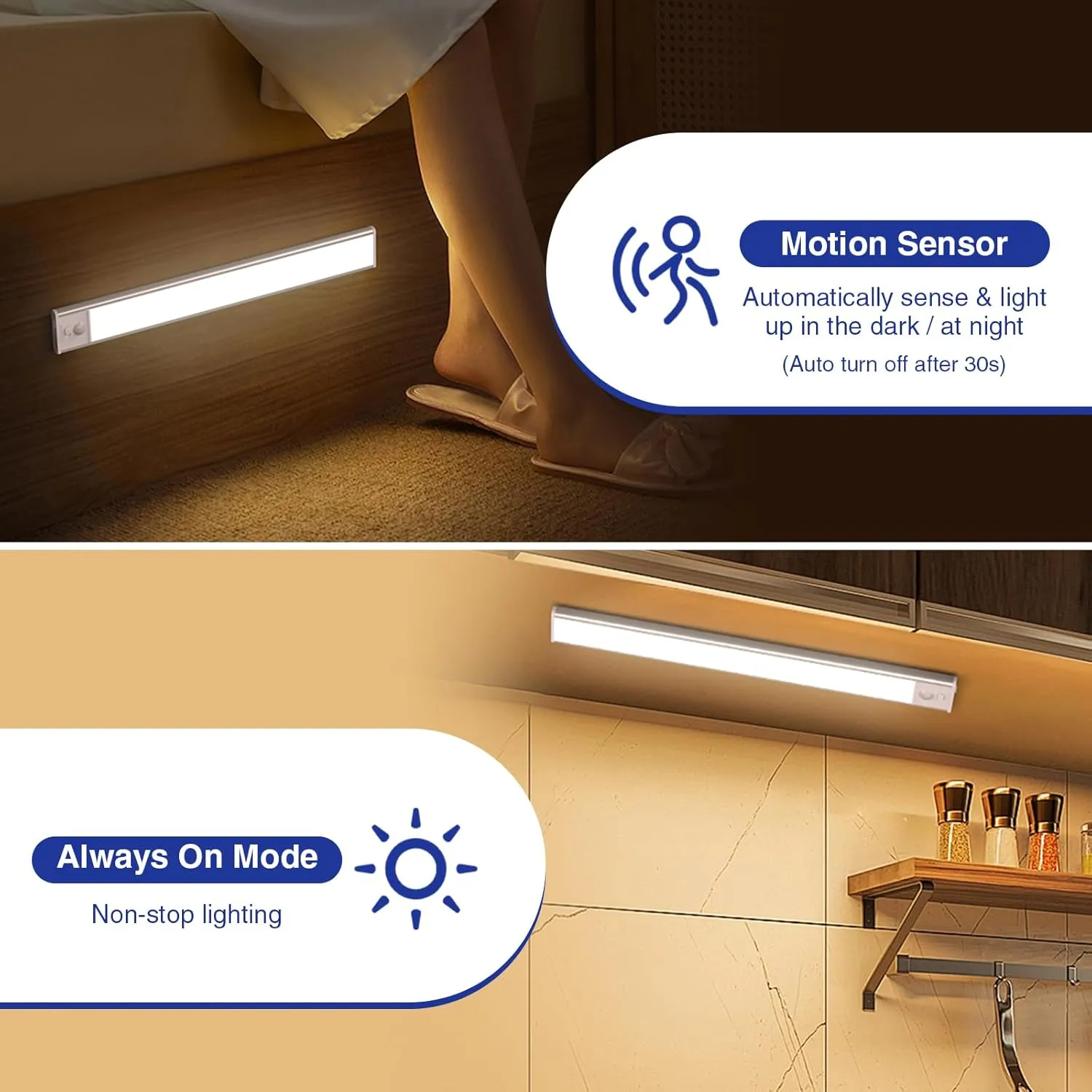 Onforu Under Cabinet Lighting, 3 Color Temps Motion Activated LED Closet Lights, 1500mAh Rechargeable Battery Operated, 54 LED Dimmable Magnetic Under Counter Lights for Kitchen, Stairs (5 Pack)