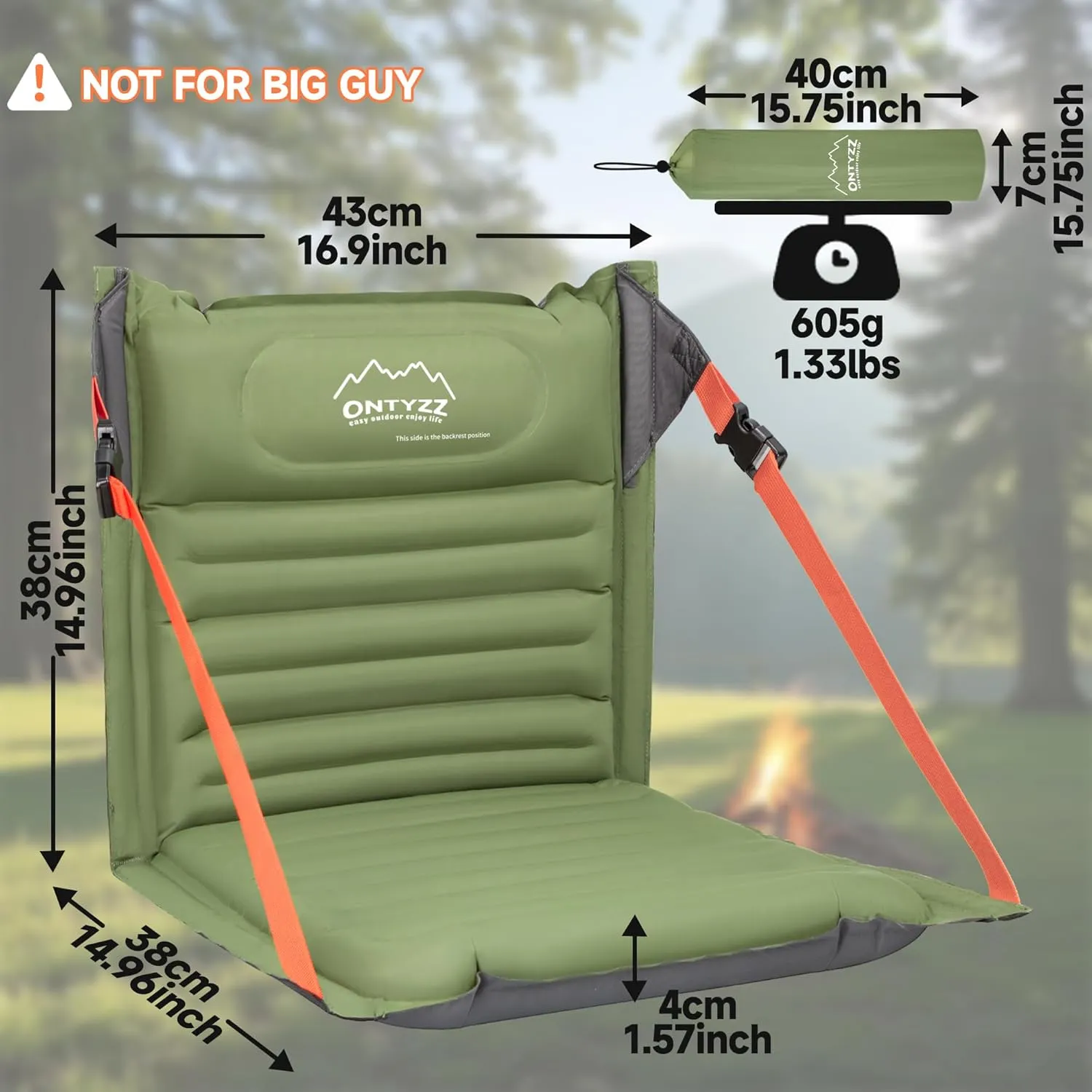ONTYZZ Inflatable Portable Stadium Seat Waterproof Cushion with Backrest Lightweight Padded Seat Cushion for Camping