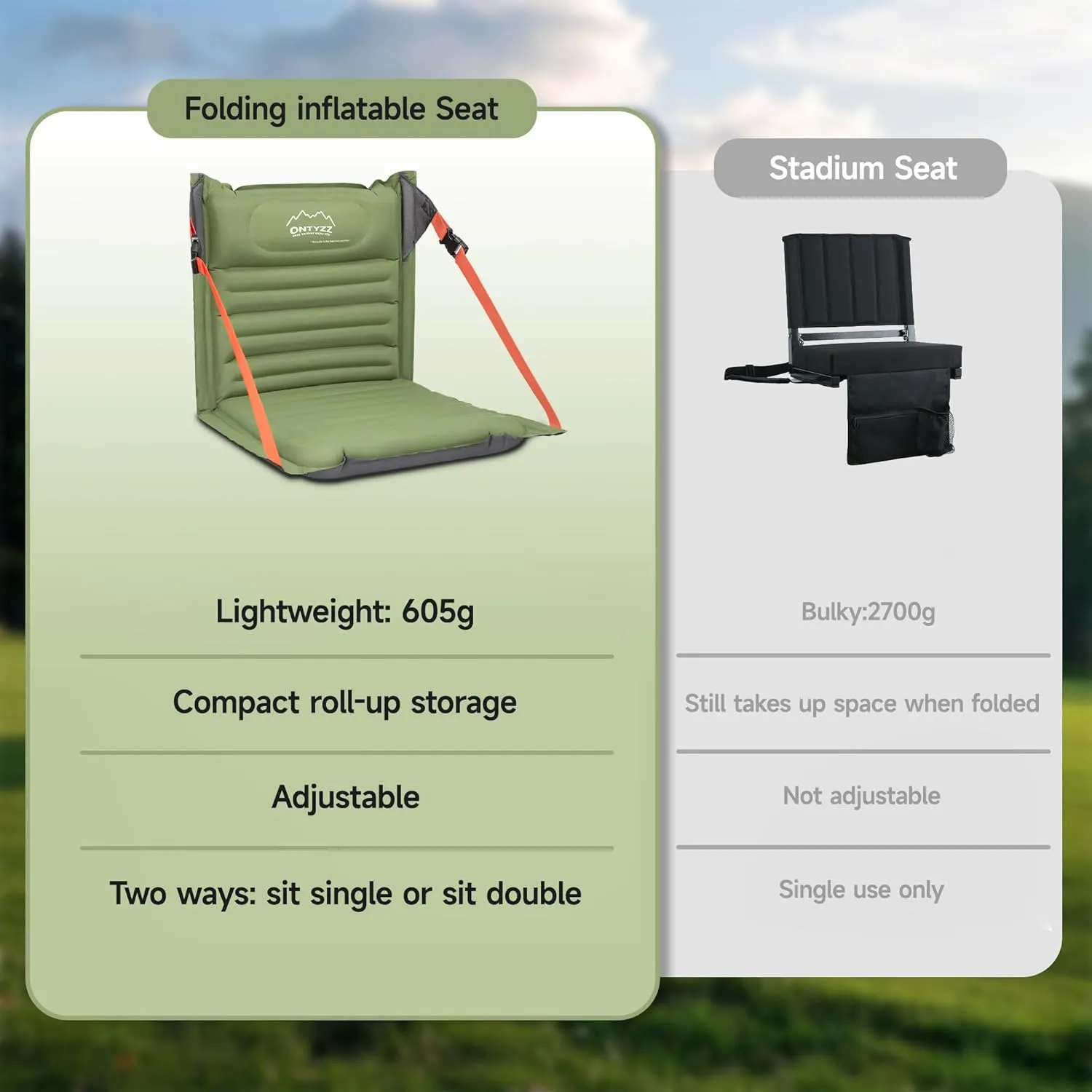 ONTYZZ Inflatable Portable Stadium Seat Waterproof Cushion with Backrest Lightweight Padded Seat Cushion for Camping