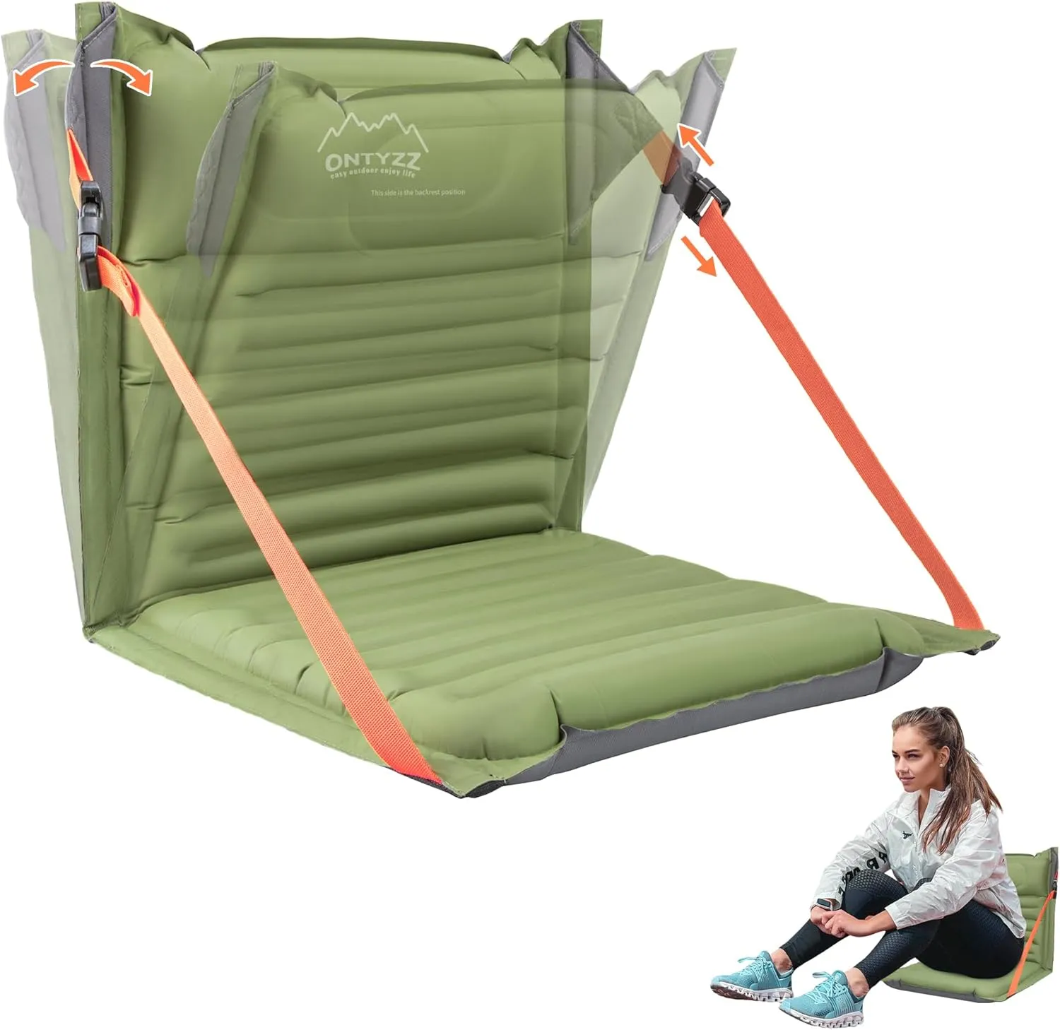 ONTYZZ Inflatable Portable Stadium Seat Waterproof Cushion with Backrest Lightweight Padded Seat Cushion for Camping