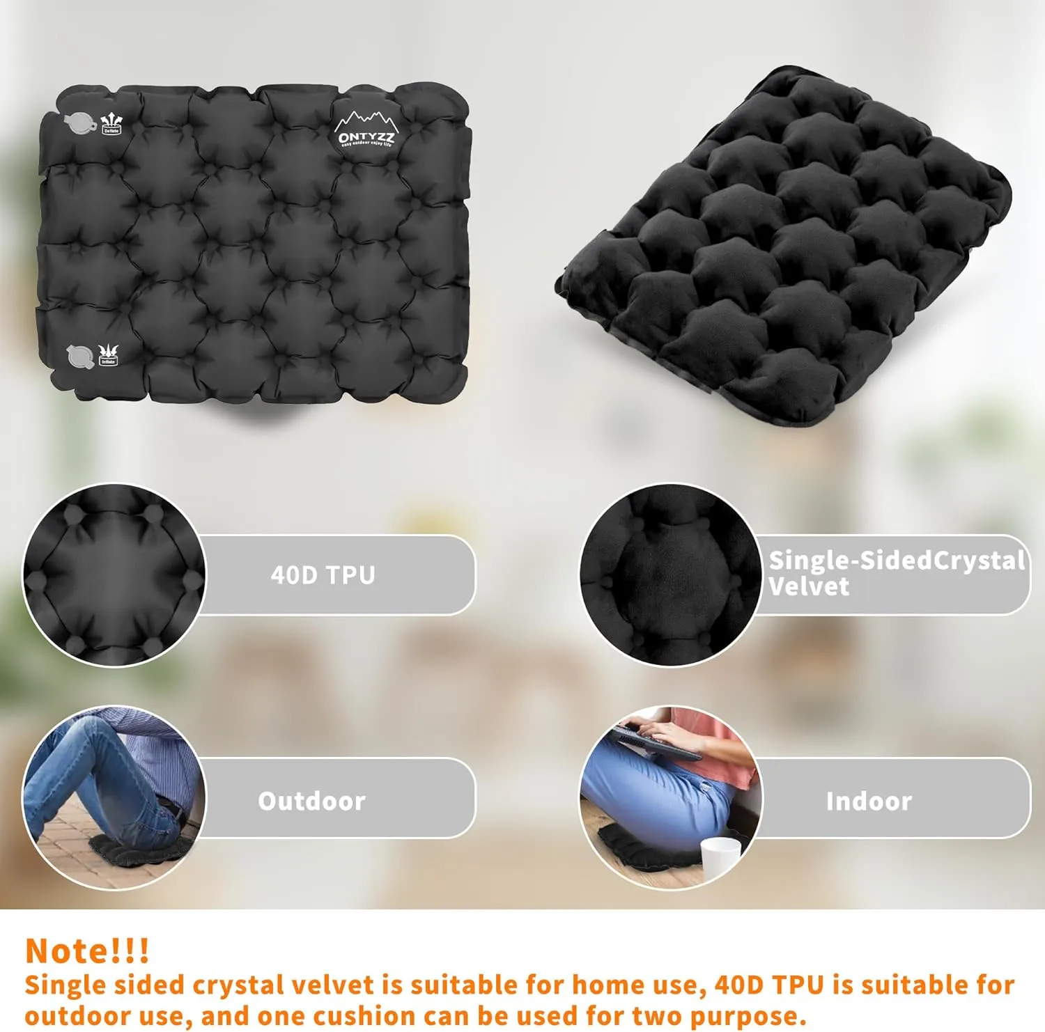 ONTYZZ Inflatable Seat Cushion Lightweight Stadium Seat Pad Travel Air Seat Cushion for Hiking Office Airplane Stadium Car