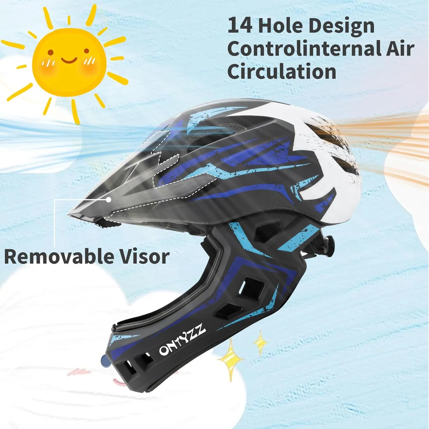 ONTYZZ Kids Bicycle Helmet Kids Adjustable Safety Full Face Helmet Lightweight Toddler Mountain Full Bike Helmet for Skating Cycling Scooter for Child