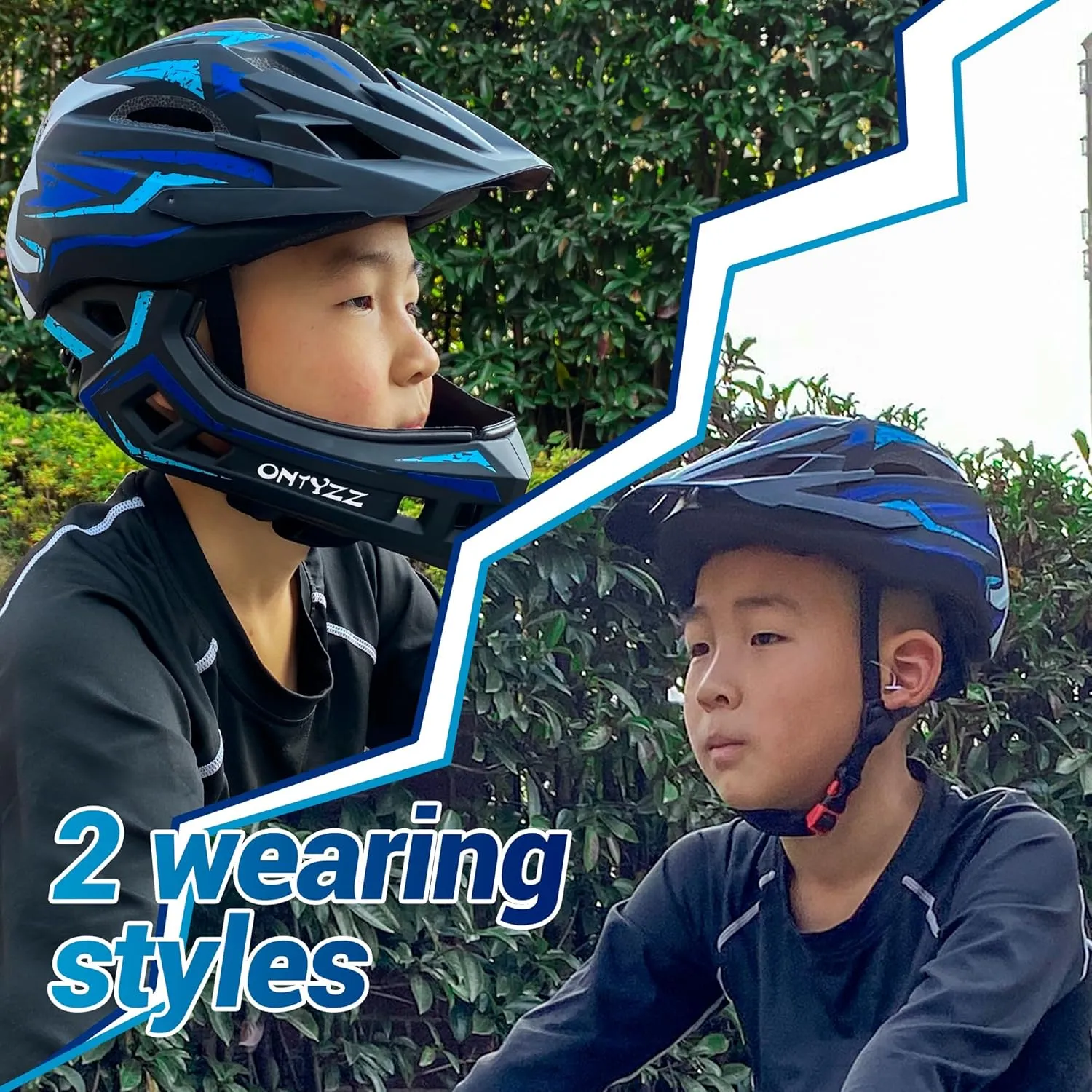 ONTYZZ Kids Bicycle Helmet Kids Adjustable Safety Full Face Helmet Lightweight Toddler Mountain Full Bike Helmet for Skating Cycling Scooter for Child