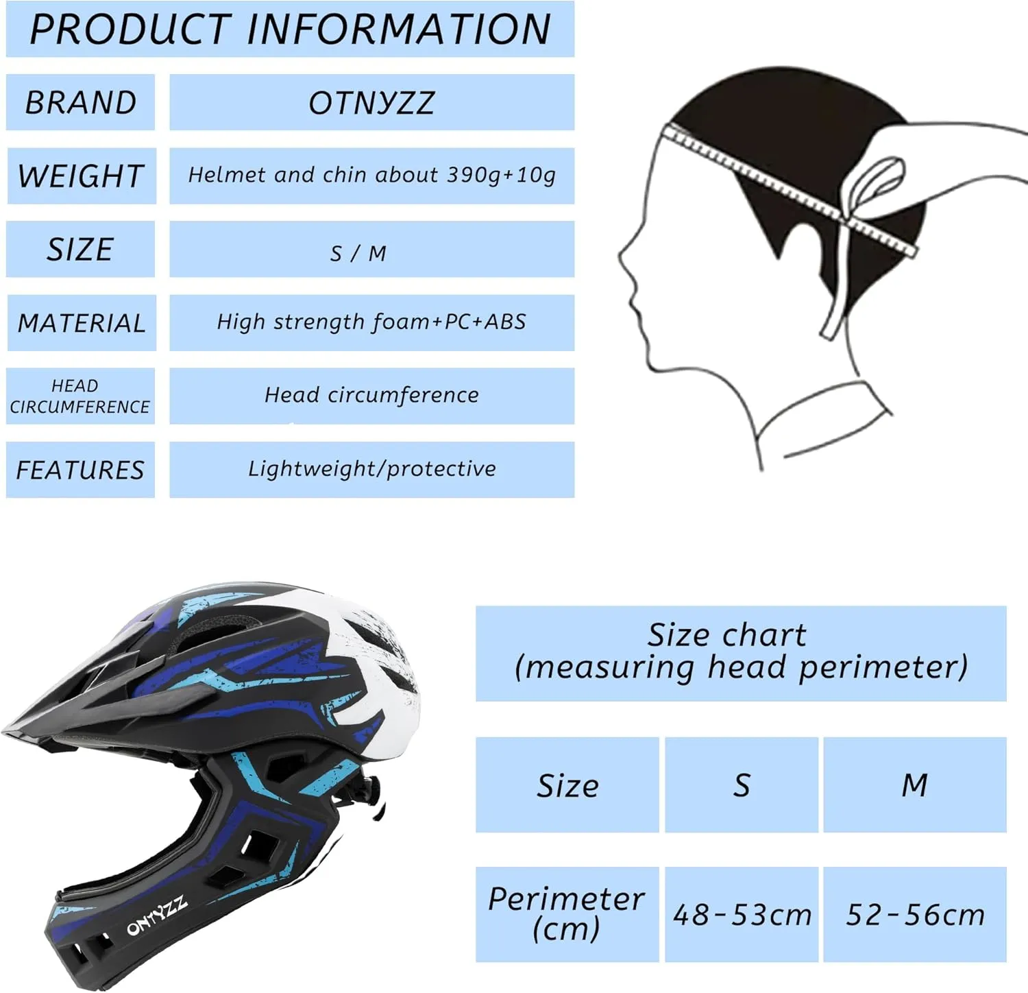 ONTYZZ Kids Bicycle Helmet Kids Adjustable Safety Full Face Helmet Lightweight Toddler Mountain Full Bike Helmet for Skating Cycling Scooter for Child