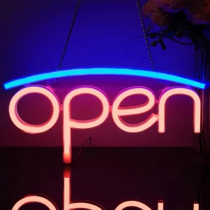 Open Neon Sign for Business Battery or USB Powered Open Neon Light Up for Shop Store Display Window Restaurant Cafe Bar Bub Hotel Tattoo Spa Party Wall Decor open closed sign (bule& Coral pink)