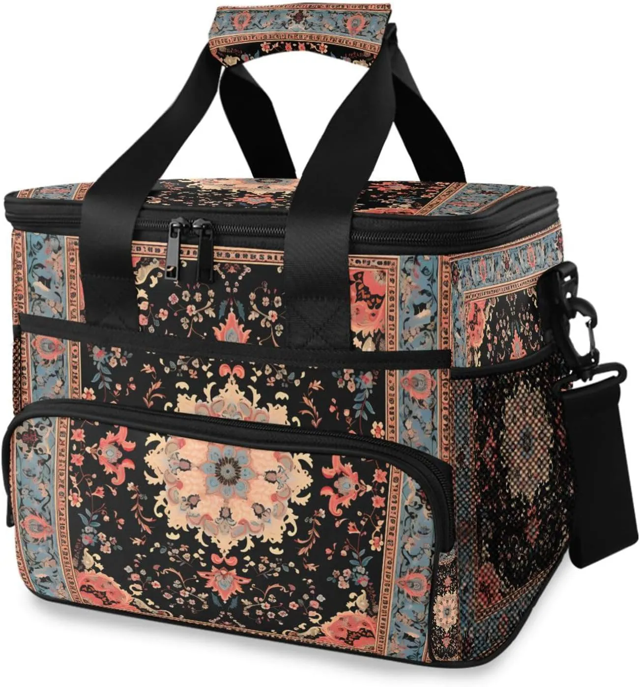 Orange Mandala Aztec Boho Africa Cooler Bag Insulated Cooler Soft Sided Cooler 24 Can Portable Picnic Bag Large Leakproof Lunch Bag Box for Beach Grocery Camping Travel Car Men Women