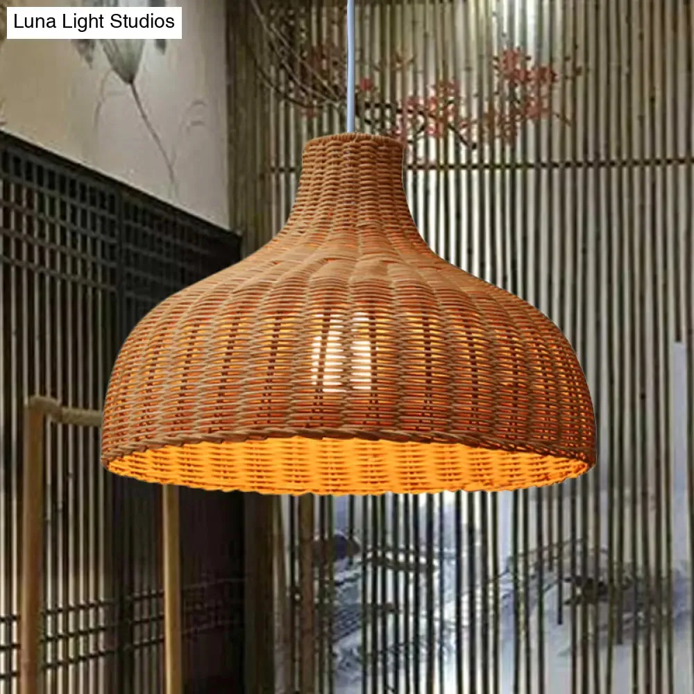 Orange Rattan Chinese Dome Pendant Light for Restaurant