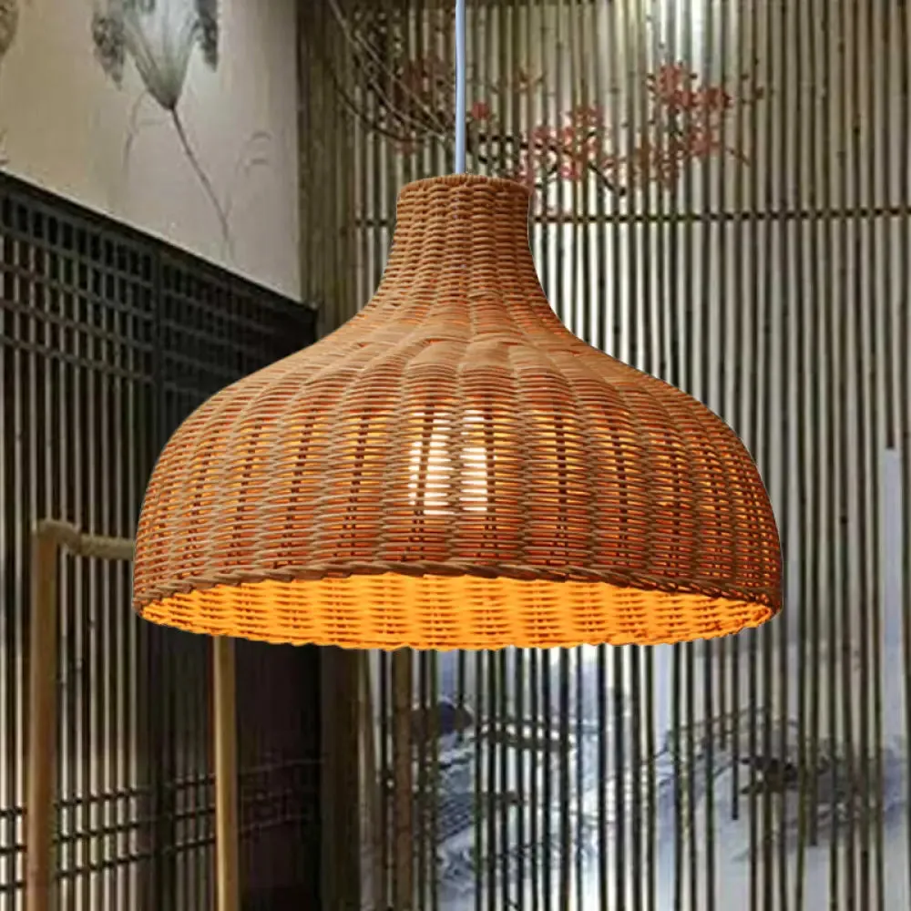 Orange Rattan Chinese Dome Pendant Light for Restaurant