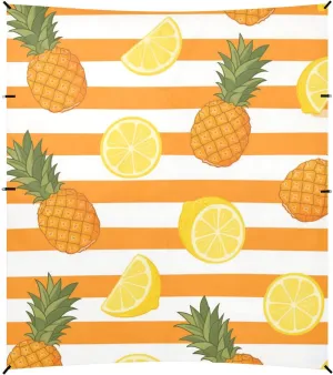 Orange White Stripe Summer Fruit Foldable Beach Cabana UPF50  Protection Lightweight Sun Shelter with Sandbags, Sand Shovel, Poles for Camping, Picnics, Backyard & Fishing