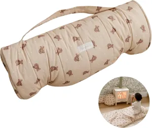 Organic Toddler Nap Mat - 100% Cotton Fabric Sleeping Mat - Sleeping Bag for Kids - Removable Pillow and Blanket – 1.5” Thick Pad - Ideal for Home, Daycare, Preschool & Sleepovers.