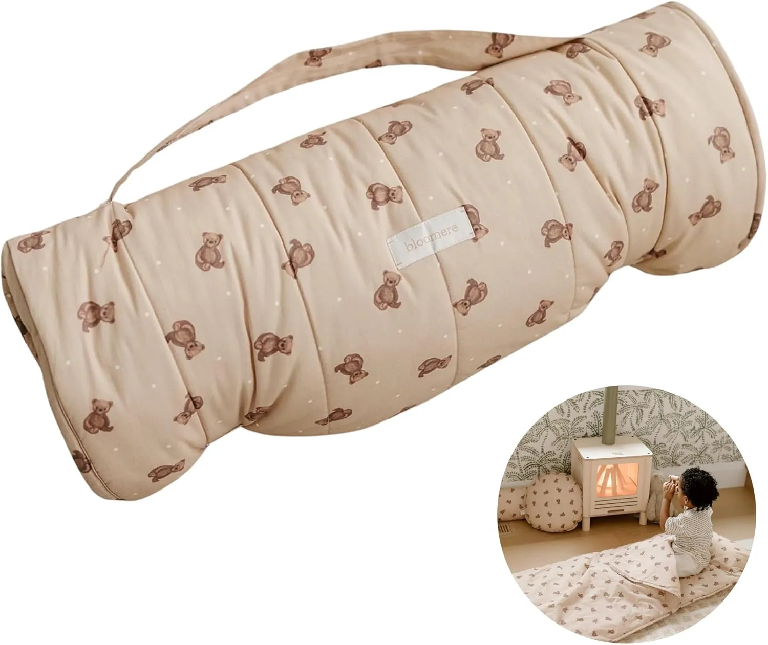Organic Toddler Nap Mat - 100% Cotton Fabric Sleeping Mat - Sleeping Bag for Kids - Removable Pillow and Blanket – 1.5” Thick Pad - Ideal for Home, Daycare, Preschool & Sleepovers.