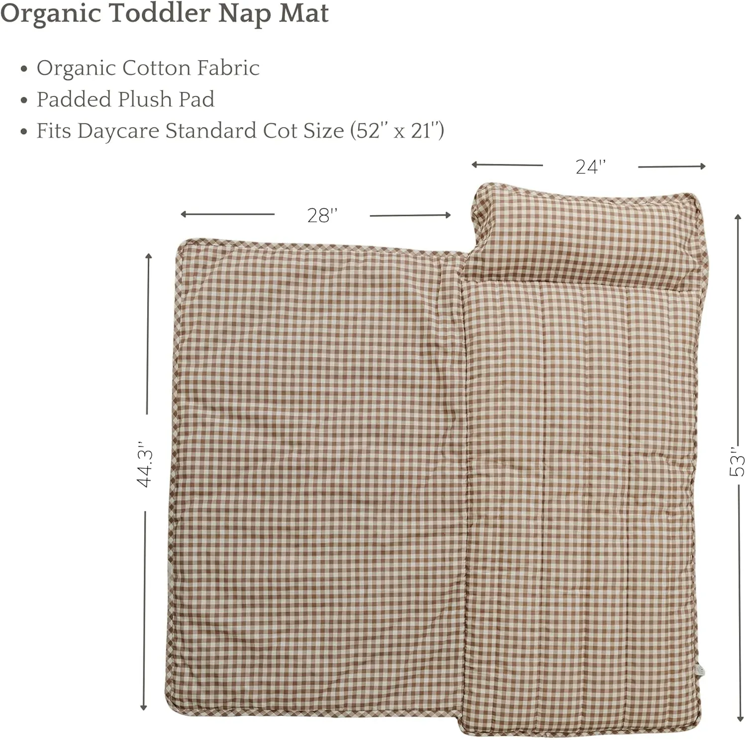 Organic Toddler Nap Mat - 100% Cotton Fabric Sleeping Mat - Sleeping Bag for Kids - Removable Pillow and Blanket – 1.5” Thick Pad - Ideal for Home, Daycare, Preschool & Sleepovers.
