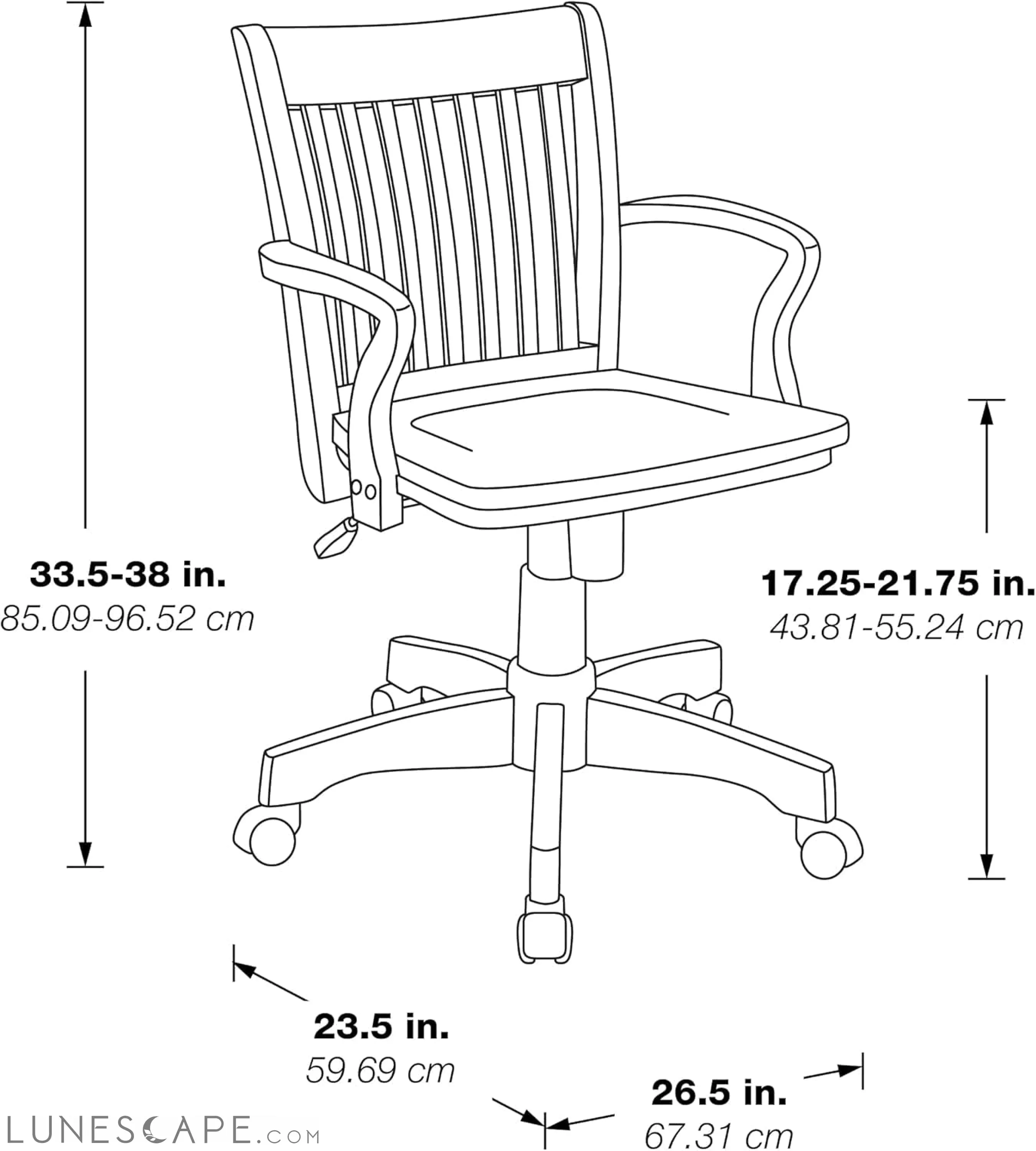 OSP Home Furnishings Deluxe Wood Banker'S Desk Chair with Padded Seat,