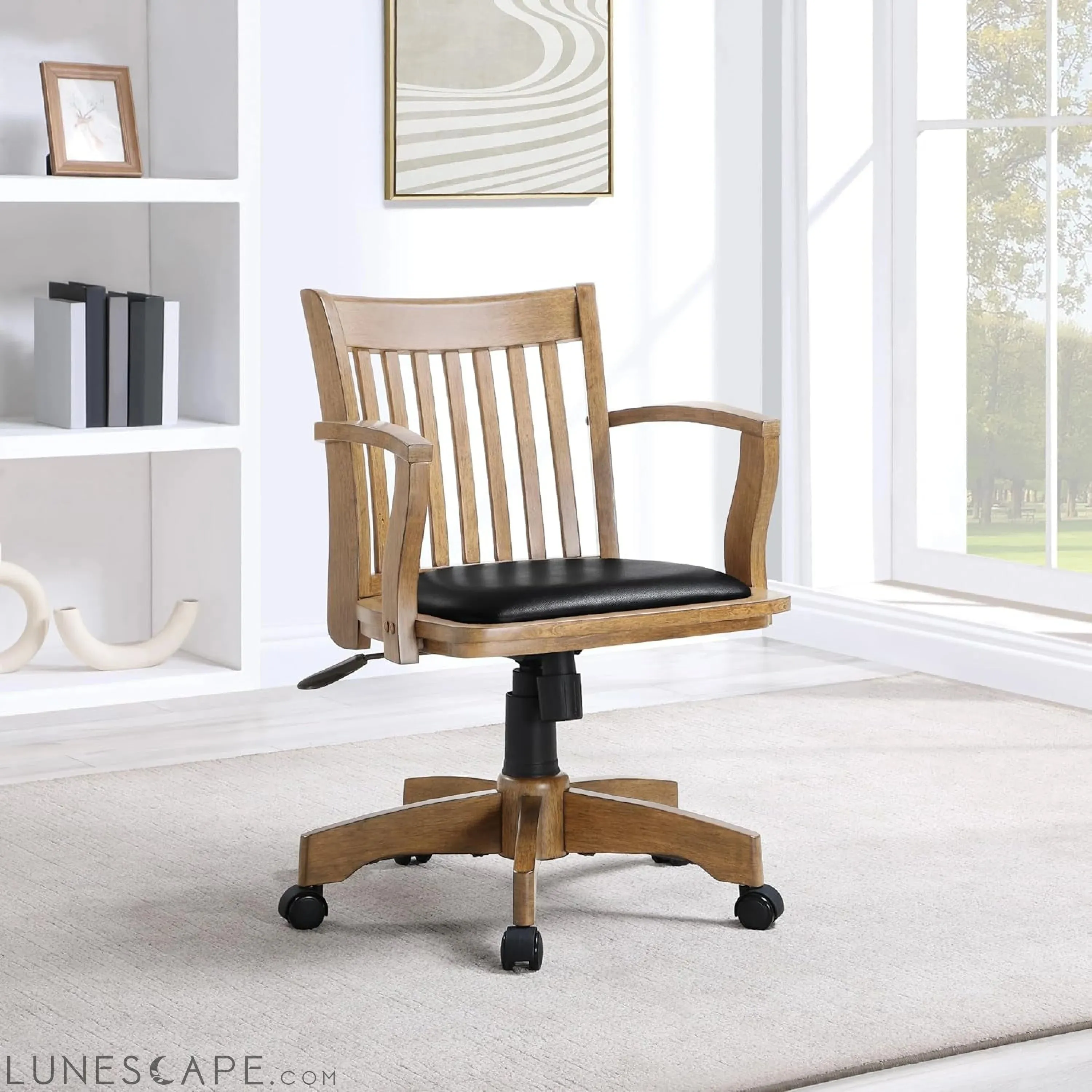 OSP Home Furnishings Deluxe Wood Banker'S Desk Chair with Padded Seat,