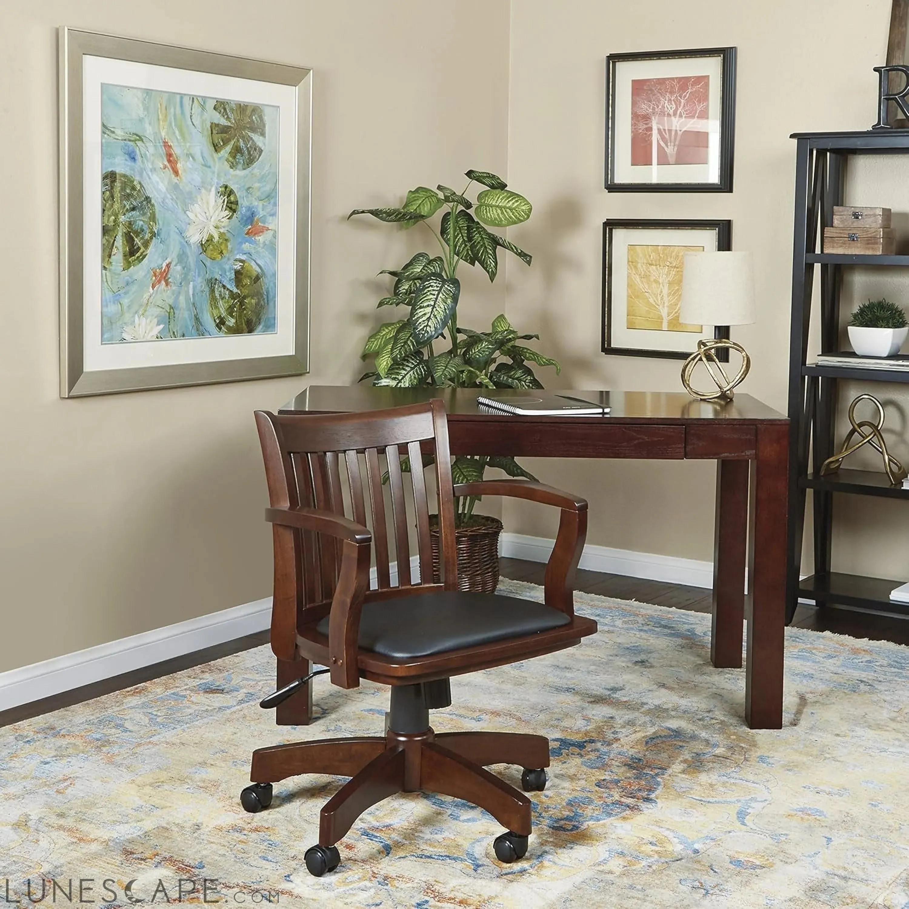 OSP Home Furnishings Deluxe Wood Banker'S Desk Chair with Padded Seat,