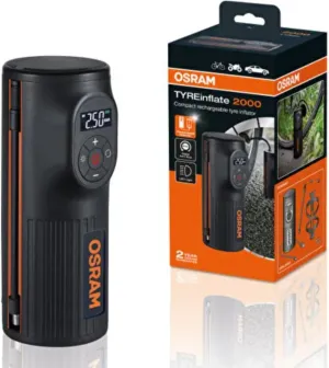 Osram OTIR2000 TYREinflate 2000 Compact Pump with LED Light, Portable Compressor