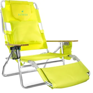 Ostrich Deluxe 3 in 1 Beach Chair with Face Opening - Portable, Reclining Lounger for Tanning - Face Hole for Reading on Stomach - Padded Footrest, Removable Pillow - Aluminum (Green)