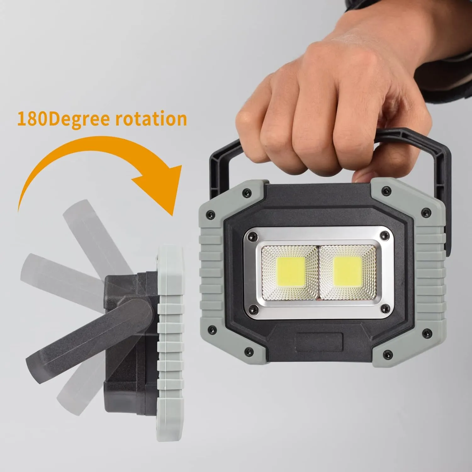 OTYTY LED Work Light 2-Pack, 30W 1500LM Portable Rechargeable Flood Lights with Magnetic Base, 4200mAh Battery for Outdoor, Camping, Hiking, Emergency, Car Repairing, Job Site Lighting (W840 Grey)
