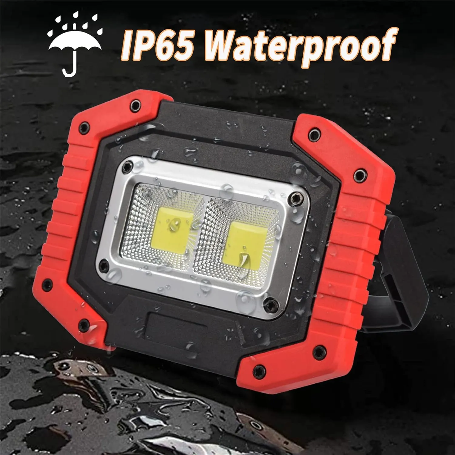 OTYTY LED Work Light 2-Pack, 30W 1500LM Portable Rechargeable Flood Lights with Magnetic Base, 4200mAh Battery for Outdoor, Camping, Hiking, Emergency, Car Repairing, Job Site Lighting (W840 Red)