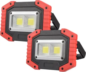 OTYTY LED Work Light 2-Pack, 30W 1500LM Portable Rechargeable Flood Lights with Magnetic Base, 4200mAh Battery for Outdoor, Camping, Hiking, Emergency, Car Repairing, Job Site Lighting (W840 Red)
