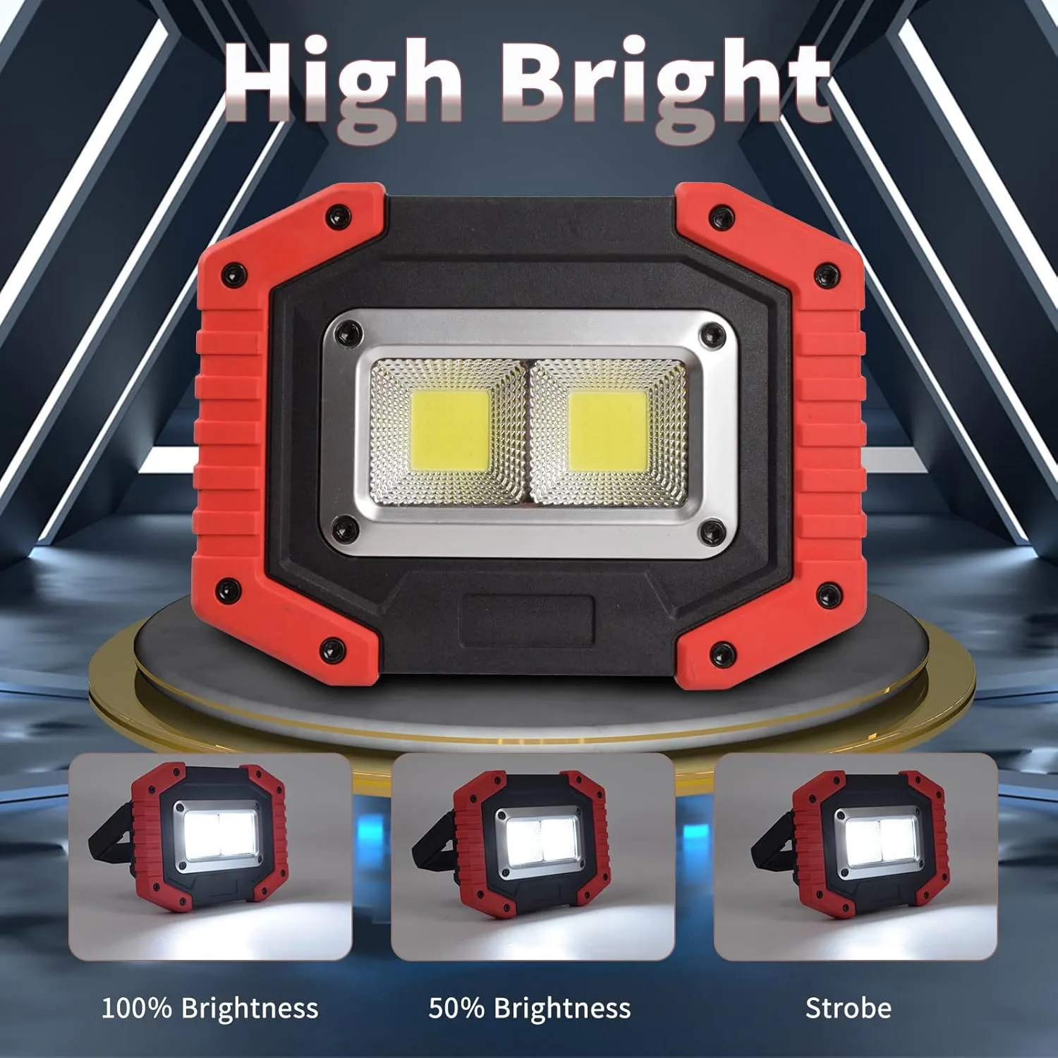 OTYTY LED Work Light 2-Pack, 30W 1500LM Portable Rechargeable Flood Lights with Magnetic Base, 4200mAh Battery for Outdoor, Camping, Hiking, Emergency, Car Repairing, Job Site Lighting (W840 Red)