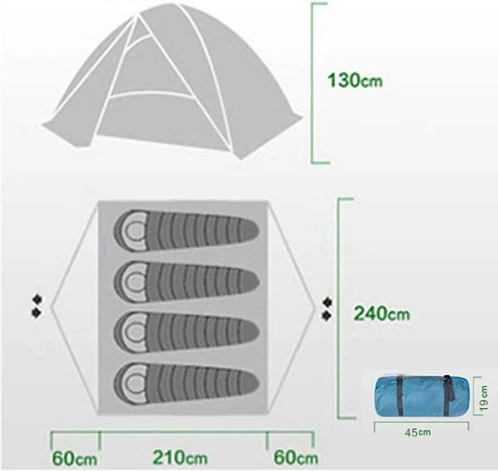 Outdoor Backpack Tent 3-Season Winter Tent 4 Persons Double Layer Camping Tent Backpacking Tent for Camping Hiking Travel Climbing Night Cat Camping Tent, 130x240cm, Green