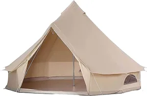 Outdoor Bell Tents Large Waterproof Canvas Glamping Yurt Tent with Zipped Groundsheet and Chimney for Family Camping Hiking Hunting Party Shelter, 3/4/5/6m