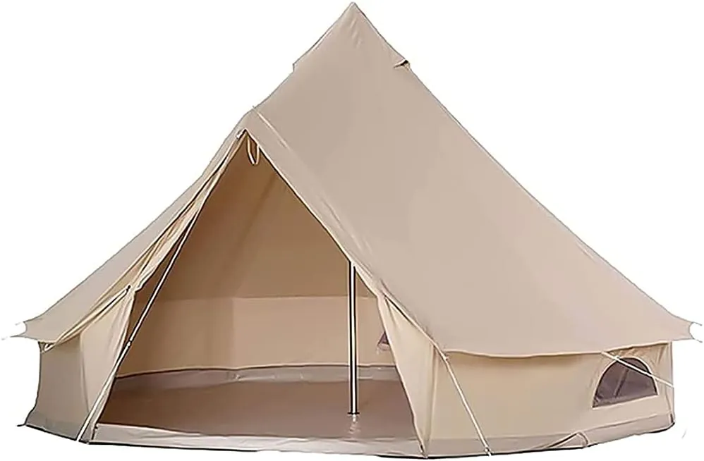 Outdoor Bell Tents Large Waterproof Canvas Glamping Yurt Tent with Zipped Groundsheet and Chimney for Family Camping Hiking Hunting Party Shelter, 3/4/5/6m