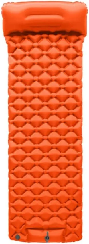 Outdoor Camping Sleeping Pad Inflatable Mattress with Pillows Ultralight Air Mat Built-in Inflator Pump Travel Hiking (Orange)