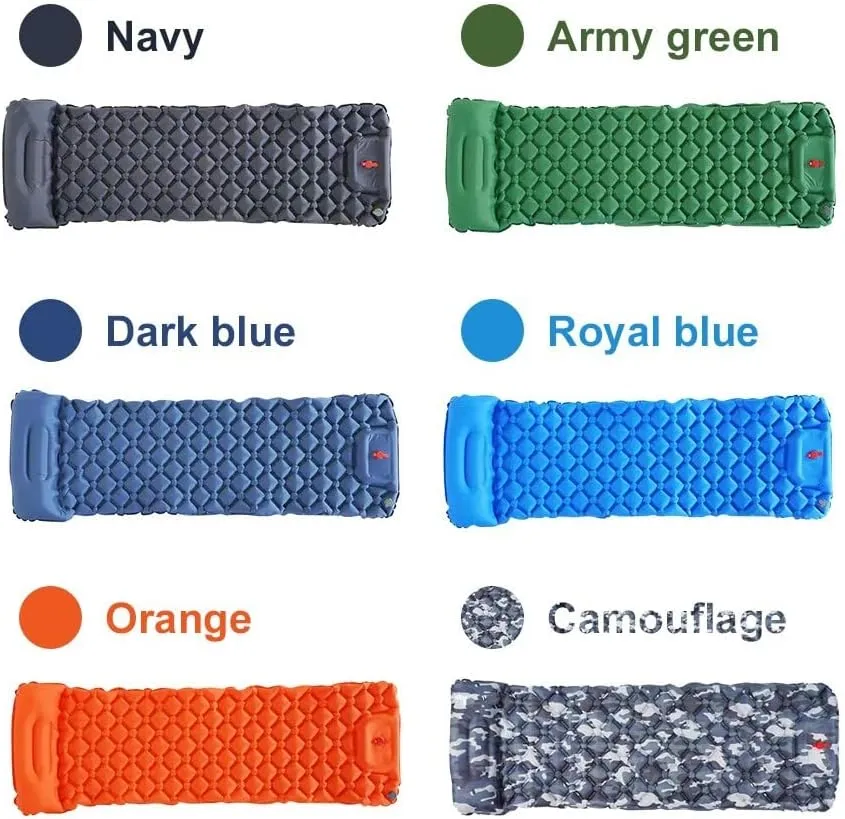 Outdoor Camping Sleeping Pad Inflatable Mattress with Pillows Ultralight Air Mat Built-in Inflator Pump Travel Hiking (Orange)