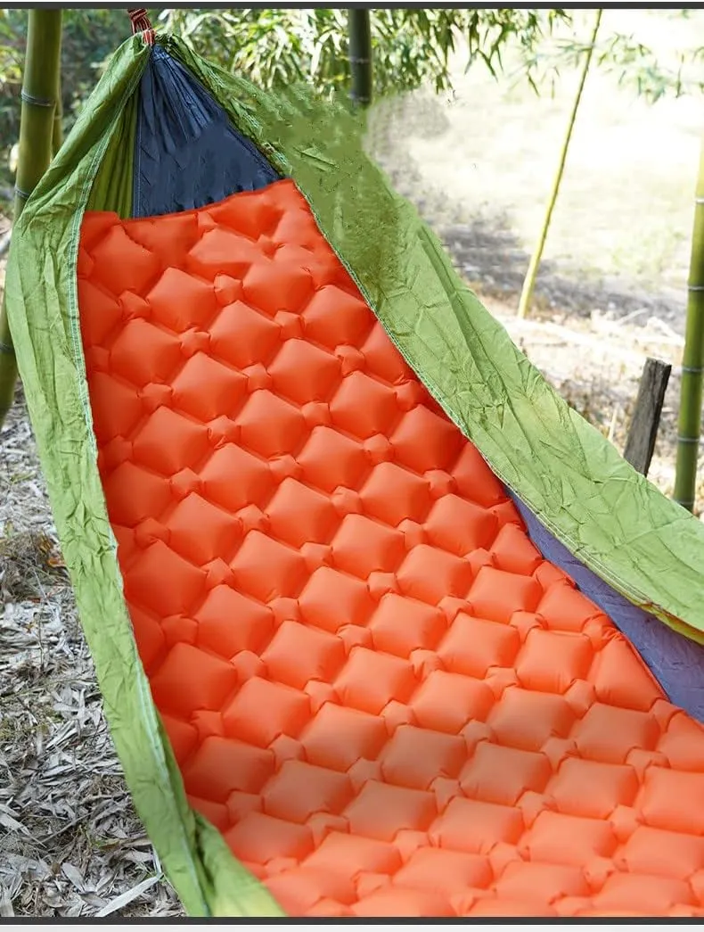 Outdoor Camping Sleeping Pad Inflatable Mattress with Pillows Ultralight Air Mat Built-in Inflator Pump Travel Hiking (Orange)