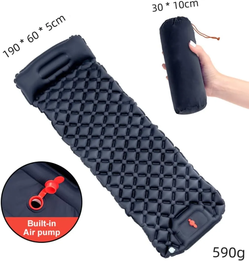 Outdoor Camping Sleeping Pad Inflatable Mattress with Pillows Ultralight Air Mat Built-in Inflator Pump Travel Hiking (Orange)