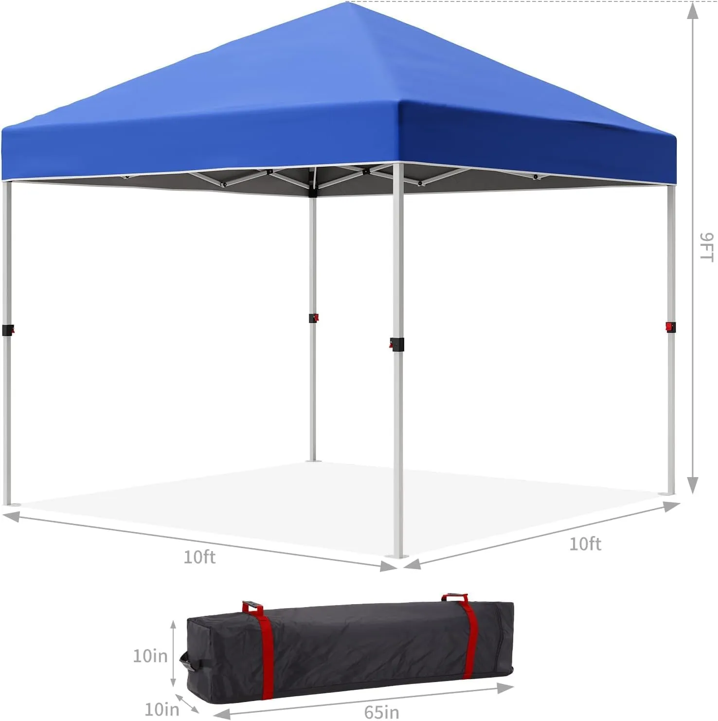 Outdoor Canopy Tent,10 x 10 Ft Pop Up Beach Canopy Tent 3 Adjustable Heights for Outdoor Shades with Wheeled Bag, 8 Stakes, 4 Ropes, Portable Shelter for Events, Parties, Camping