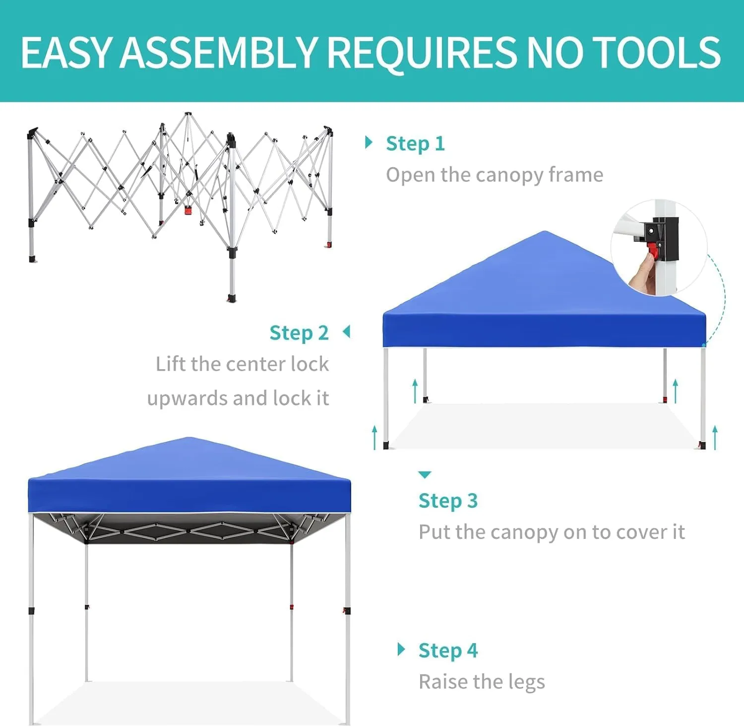 Outdoor Canopy Tent,10 x 10 Ft Pop Up Beach Canopy Tent 3 Adjustable Heights for Outdoor Shades with Wheeled Bag, 8 Stakes, 4 Ropes, Portable Shelter for Events, Parties, Camping