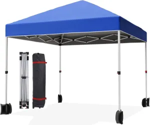 Outdoor Canopy Tent,10 x 10 Ft Pop Up Beach Canopy Tent 3 Adjustable Heights for Outdoor Shades with Wheeled Bag, 8 Stakes, 4 Ropes, Portable Shelter for Events, Parties, Camping