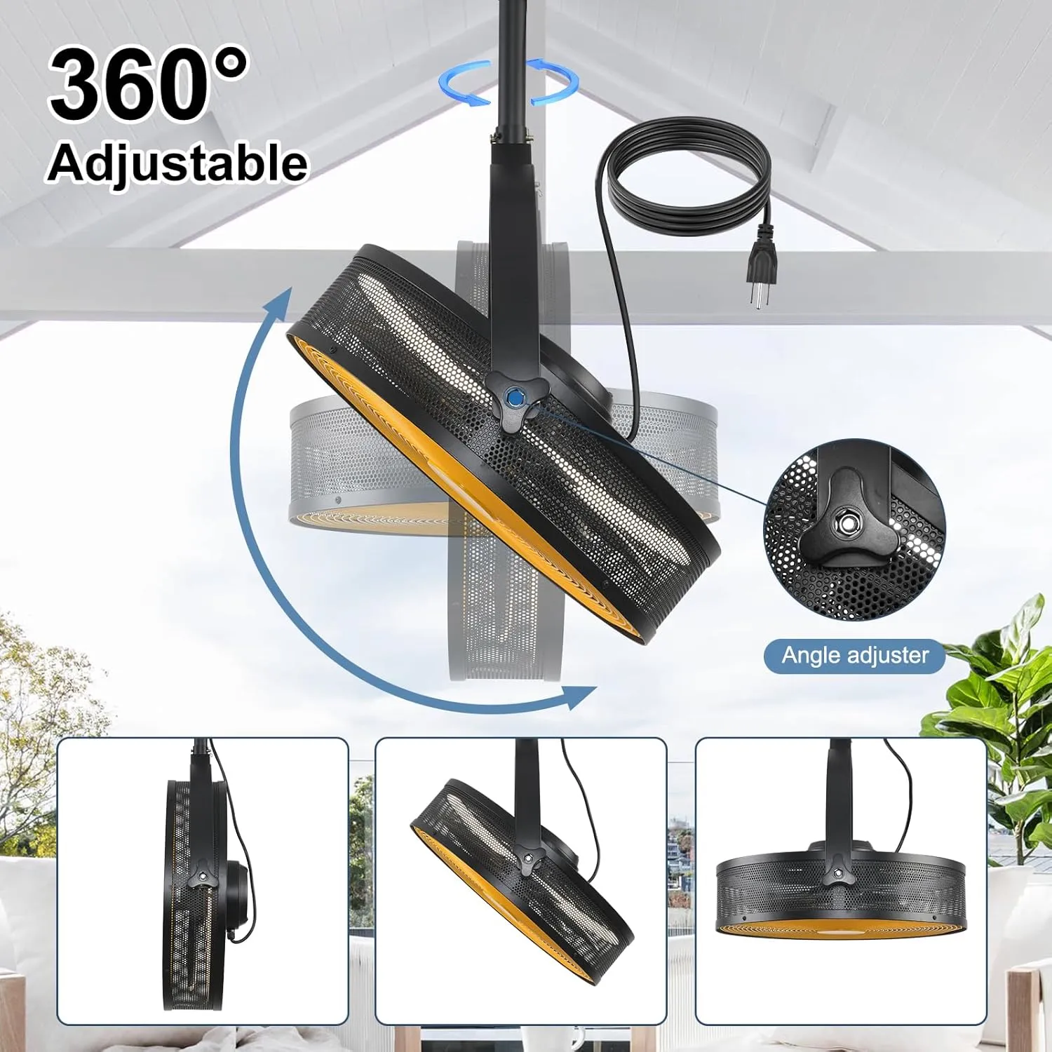 Outdoor Ceiling Fans with Lights for Garage,Gazebo Fan with Hook Remote&APP Control,Dimmable Hanging Fan with Plug in Cord for Pergola、Patios,Yellow