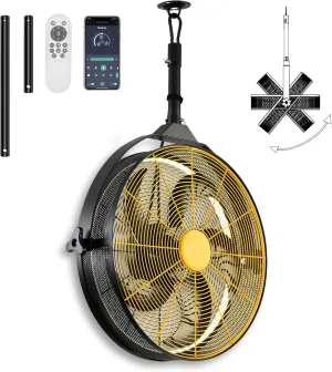 Outdoor Ceiling Fans with Lights for Garage,Gazebo Fan with Hook Remote&APP Control,Dimmable Hanging Fan with Plug in Cord for Pergola、Patios,Yellow