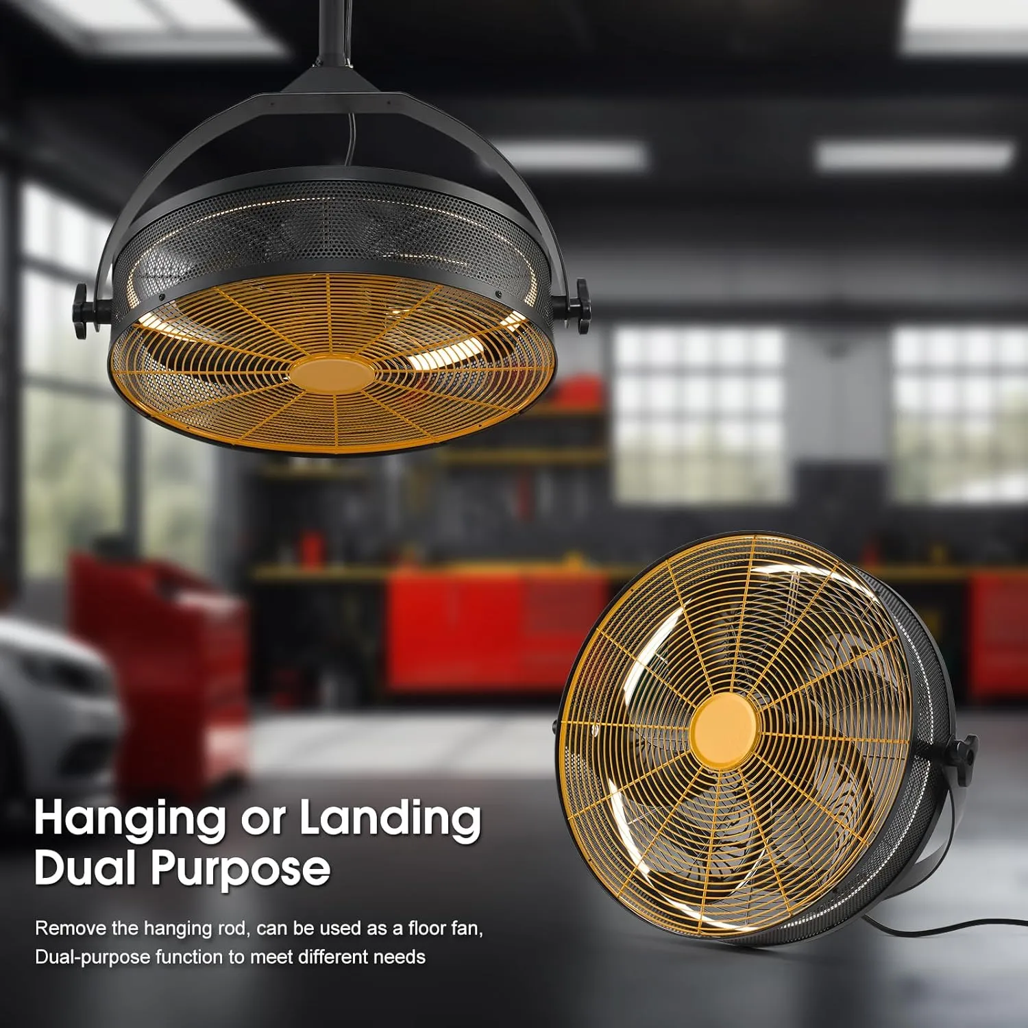 Outdoor Ceiling Fans with Lights for Garage,Gazebo Fan with Hook Remote&APP Control,Dimmable Hanging Fan with Plug in Cord for Pergola、Patios,Yellow