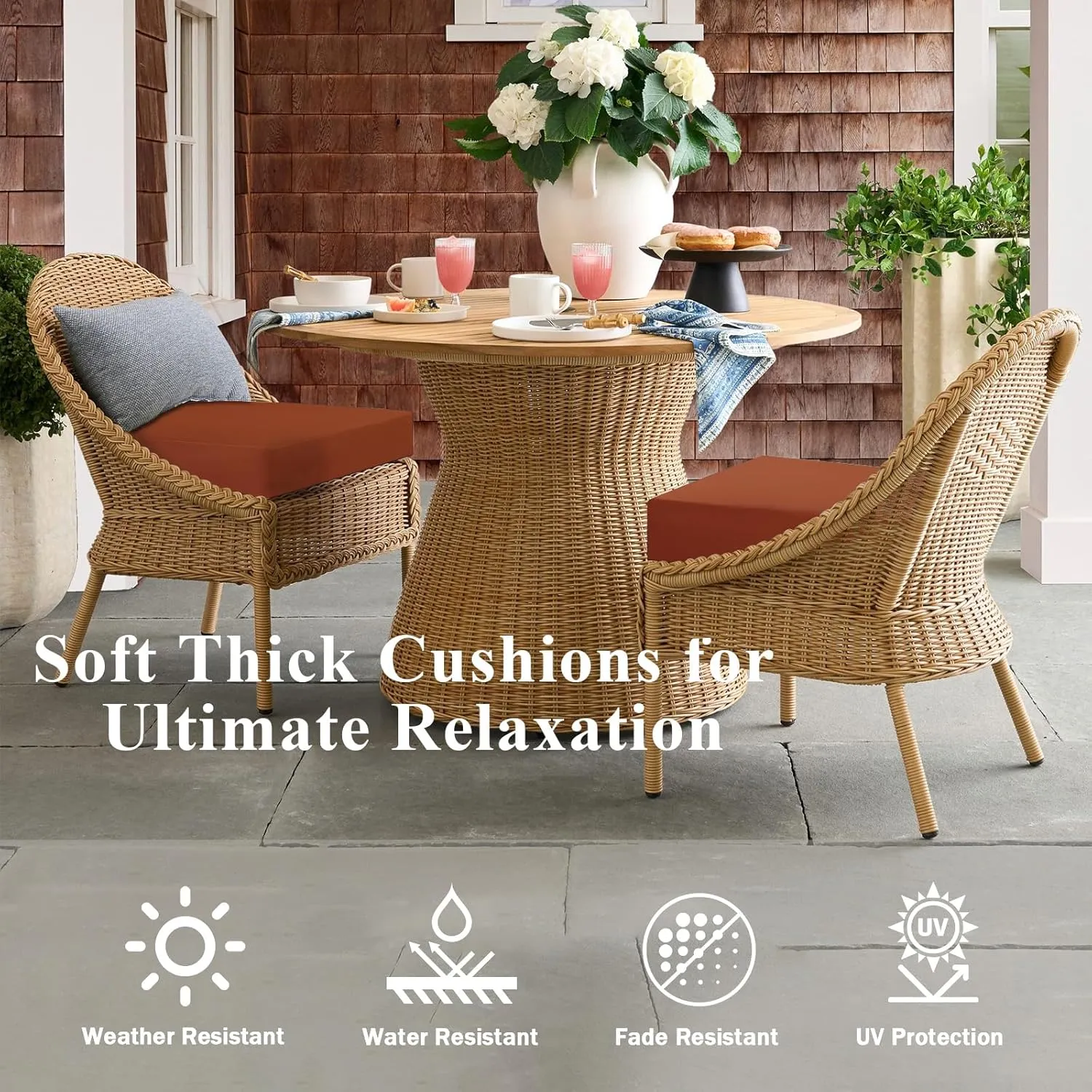 Outdoor Chair Cushions Set of 2, Waterproof Memory Foam Patio Seat Cushions with Ties for Garden Sofa & Dining Furniture, 3-Year Color Fastness, 18x18x3 Inch, Spcie