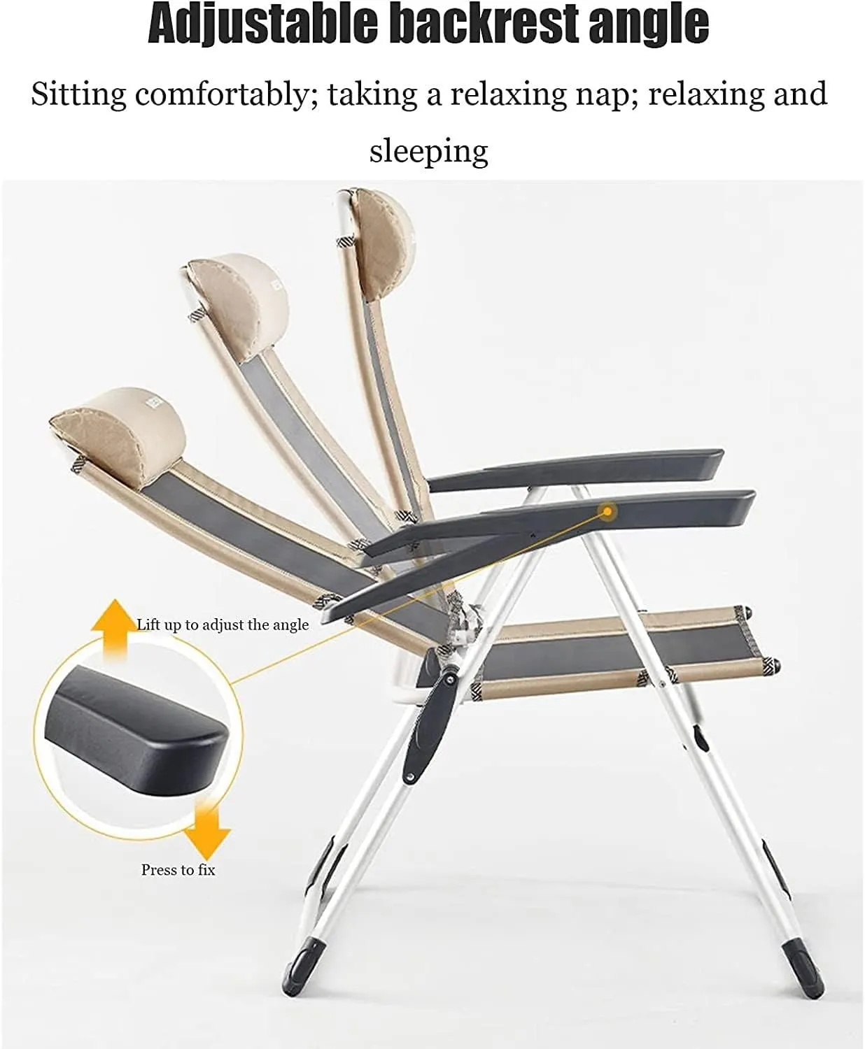 Outdoor Chair Folding Camping Chair Outdoor Deck Chair Portable Armchair Fishing Camping Seat Stool with Adjustable Backrest and Breathable Mesh Backrest Camping Chair Foldable Chair