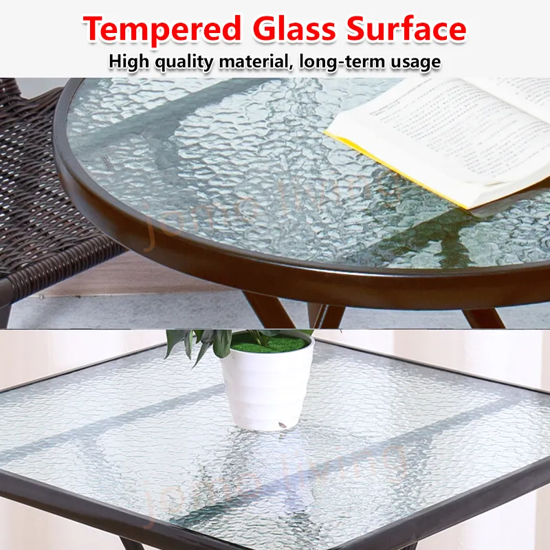 Outdoor Chairs & Table Set Balcony Coffee Table Leisure Rattan Chairs Glass Table Foldable Table