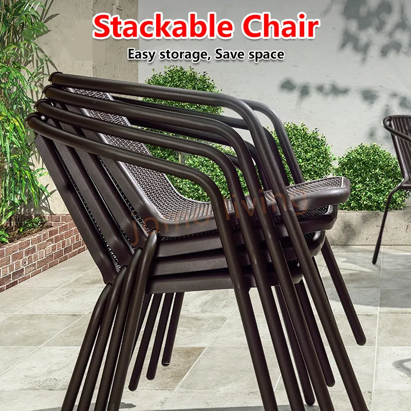 Outdoor Chairs & Table Set Balcony Coffee Table Leisure Rattan Chairs Glass Table Foldable Table
