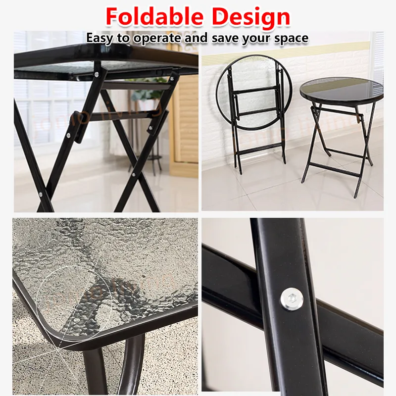 Outdoor Chairs & Table Set Balcony Coffee Table Leisure Rattan Chairs Glass Table Foldable Table
